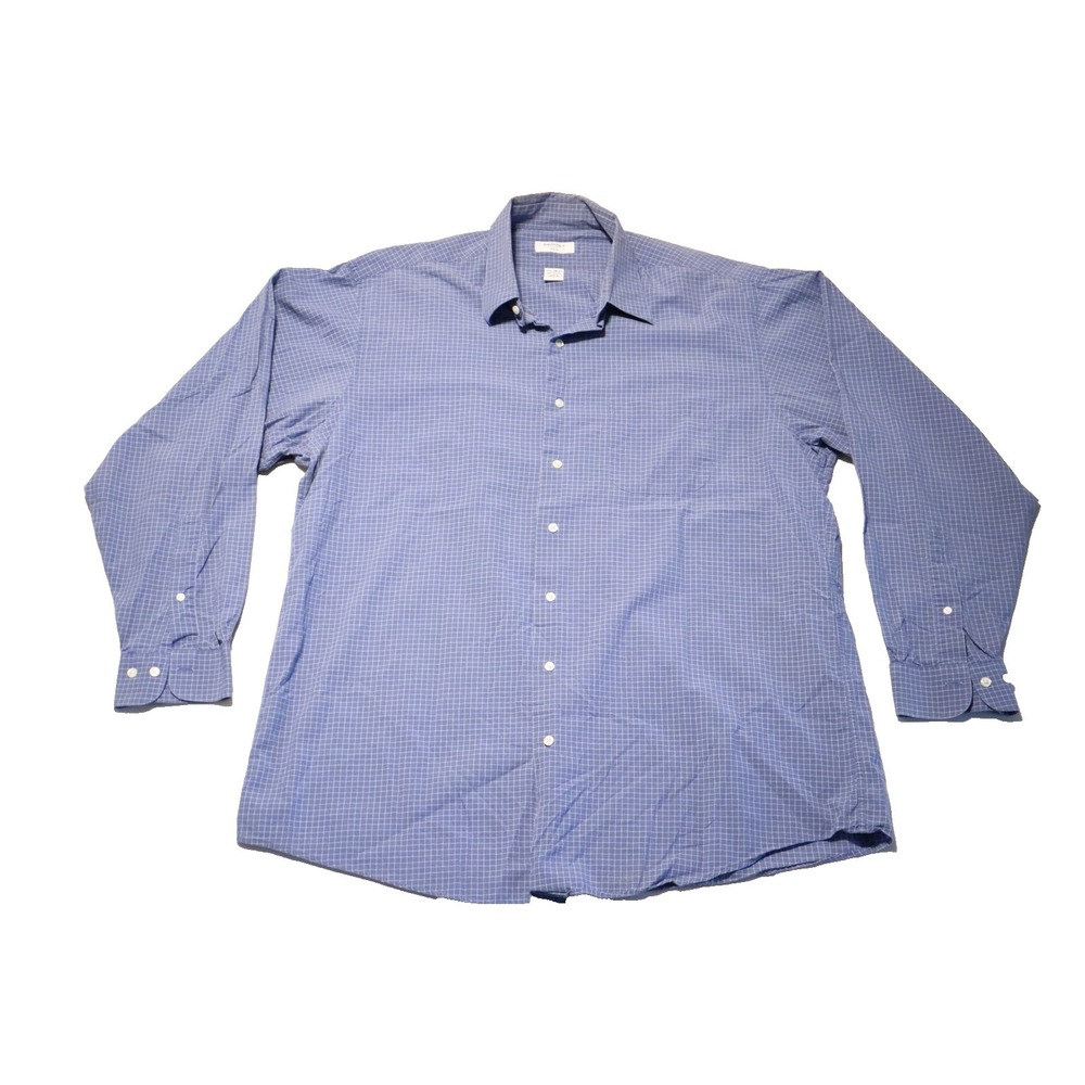 Brooks Brothers 346 Mens 17.5 36/37 Blue Check Long Sleeve Cotton Dress Shirt